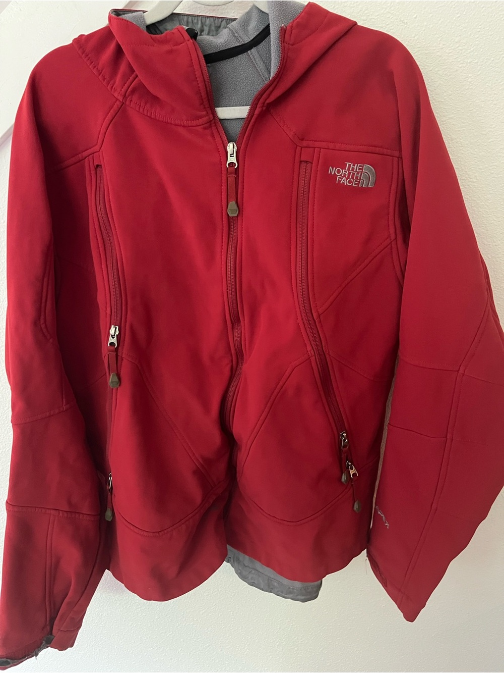 The North Face Red Softshell Jacket with White Logo